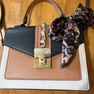 Aldo Black, Tan, and White Satchel with Leopard Accent